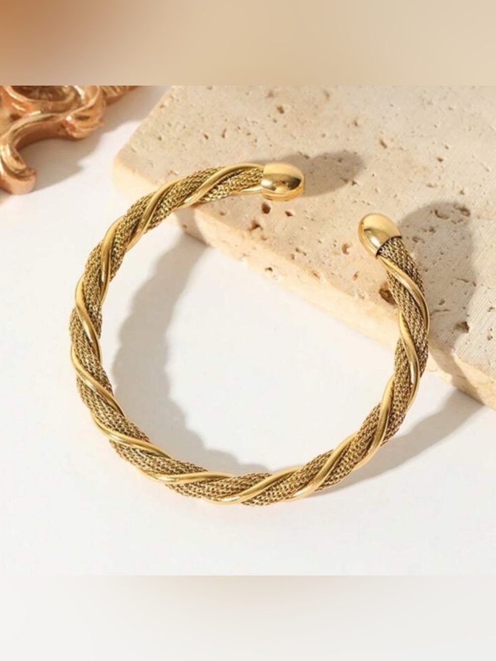 Gold Plated Stainless Steel Braided Cuff Bracelet